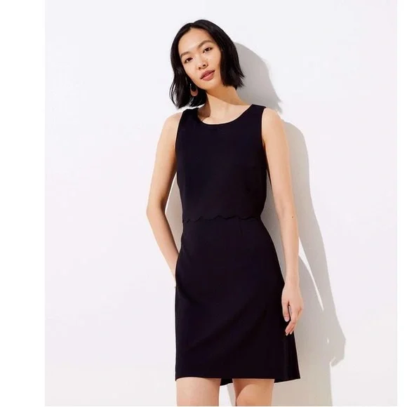 NWT Loft Black Scalloped Dress - Picture 2 of 8